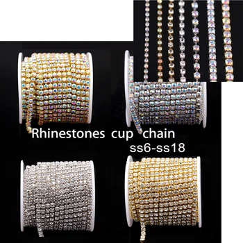 10Yards/Rolo SS6-SS18 Glitter AB Cristal de rocha Cadeias de costura de Cola Para o Vestuário de DIY Acessórios de Vestuário, Guarnição de Copa Cadeia