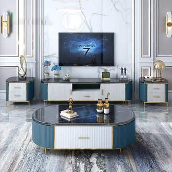 1Marble mesa de chá armário de TV combinação pós-moderno, simples luz de luxo de estilo Nórdico família pequena sala de estar de terno