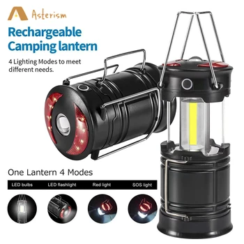 2 em 1 USB Recarregável e 3*AA Bateria Lanterna de Campismo Furacão de Emergência, Luz de Camping Lanterna Portátil Noite de Luz