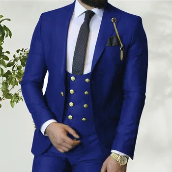 2021 Traje Homme italiano de Negócios Slim Fit 3 Peças Azul Royal Homens Ternos de Noivo Baile Smoking Padrinhos Blazer para Casamento