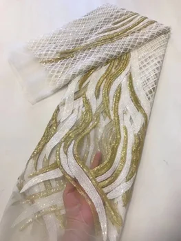 2022 branco de Moda de Luxo de Lantejoulas Africana Laço de Tecido de Alta Qualidade francês de Tule de Renda Material Para a Nigéria Noiva Costurar
