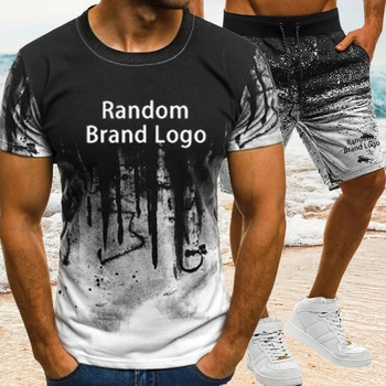 2023 Aleatório Marca de Impressão de T-shirt Para Homem Respingo de Tinta Algodão Marca de Esportes de Verão Terno de Moda Praia, roupas Esportivas Homens Soltos