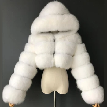 .2023 de Inverno de Alta Qualidade do Falso Casaco de Pele de Mulheres Engrossar Quente Cortada Peludos Jaqueta com Capuz Feminino Moda de Peles Falsas Outerwear