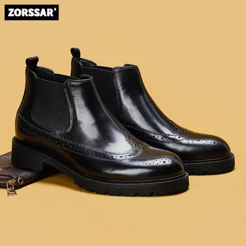 2023 dos Homens Novos curto botas de Couro de qualidade Superior Homens Chelsea Boots de Moda Ankle Boot de Homens de Negócios Formal Botas de Alta-top sapatos
