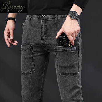 2023 dos Homens Novos Slim Jeans Skinny Stretch Multi Bolso Designer de Moda de Jeans, Calças Masculinas Roupas da Marca de Calças de Streetwear