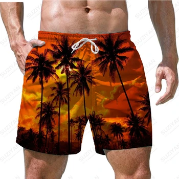 2023 Verão dos Homens Novos Calções de Praia Havaiana de Lazer, Esportes Shorts Plantas Naturais em 3D Impresso Shorts Rápida Respirável Grande pôr do Sol