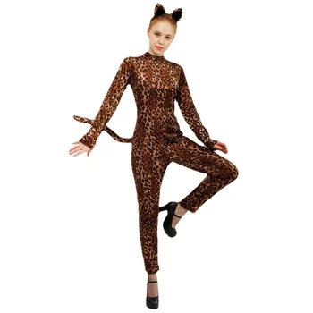 2023New Mulheres Adultas do Leopard Print Sexy Macacão de Halloween Menina Grande Chita Desempenho de Festa Traje Fase o Desempenho do Traje