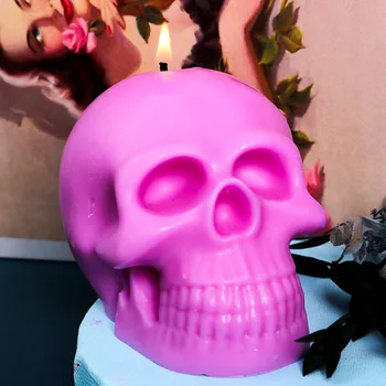 3D Crânio Grande de Silicone Vela do Molde para feito à mão UV Resina Epóxi Sabão Molde Aroma da Vela de Fazer Moldes de Cera Festa de Halloween Decoração