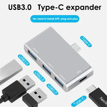 4in1 USB C Hub de Alumínio Portátil 3 Porta Várias Expansor USB-C 2.0 Hub Para PC, Estações de Ancoragem