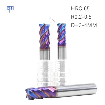 5pcs hrc65 R0.2 0.5*D3 4*50L solide de Carboneto de tungstênio 4 Flautas Raio de Canto da fresa CNC Espiral bocados do Router Ferramentas de Fresamento