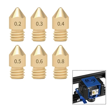 5pcs/monte MK8 Bico de 0,2 mm/0,3 mm/0,4 mm/0,5 mm de Cobre para Impressora 3D Parte de Extrusão de 1,75 mm Filamento de Rosca Cabeça de Bronze do Bocal