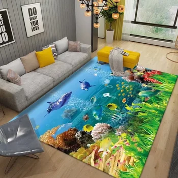 A Caricatura 3D Oceano Tapete para a Sala de Anti-skid Tapetes Grandes Tapetes para Corredor de Casa, Decoração de Quarto de Cabeceira Tapete Lavável
