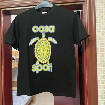 Alta Qualidade Casablanca T-shirt Tartaruga Crack Carta LOGOTIPO Impresso 2023 Verão High Street Moda Casual Homens, Mulheres, Casal Tee