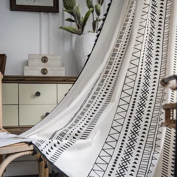 American Boêmio roupa de cama de algodão cortina de impressão geométrica de sombreamento decoração da janela gancho haste de bolso gancho da cortina do quarto