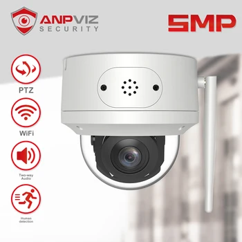 Anpviz wi-Fi PTZ Câmera Exterior câmera de 5MP de Segurança da Câmara de Vídeo Zoom de 5X AI Detecção Humana Suporte a Áudio bidirecional com grau de proteção IP66 CamHi App H. 265