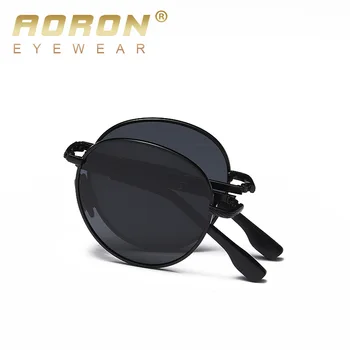 AORON de Dobramento de Óculos de sol Polarizados Clássico da Rodada Lente de Homens e Mulheres de Óculos de Sol com Armação de Metal Óculos de sol UV400