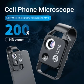APEXEL HD 200X Microscópio com Lente Macro Para Celular Ampliação Portátil de Bolso Com o painel de controlo do Filtro de Luz LED Para iPhone HUAWEI
