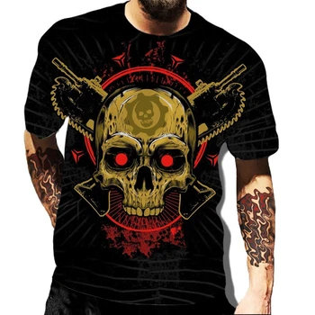 Assustador do Crânio dos Homens T-Shirt de Impressão 3d Vestir Assustador Adulto Top Oversized T-shirt O Colarinho Casual Manga Curta, Top de Roupas masculinas