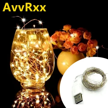 AvvRxx LED Luzes de corda USB Fio de Cobre Garland Luzes de Fadas Impermeável Exterior para Festa de Casamento de Natal Decoração de Casa