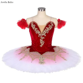 B22154 Personalizado Vermelho Profissional Ballet Dança Tutu Vestido com 10 camadas de Ombre Cor Dura Tutu de Tule com Hookback e Olhos