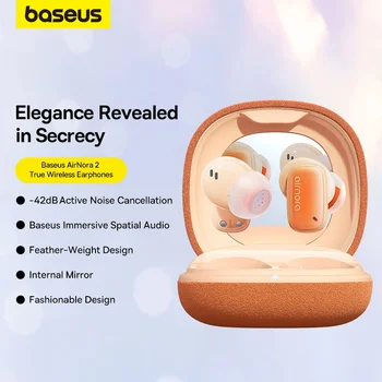 Baseus Airnora 2 ANC Fones de ouvido sem Fio Bluetooth 5.3 Fones de ouvido Bateria De 30 Horas de Longa Vida e de Baixa Latência Design de Espelho de Fones de ouvido