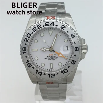 BLIGER 40mm/43mm NH34A(GMT) MingzhuDG3804(GMT) Automático Homens Relógio de Jubileu/Pulseira Oyster Vidro de Safira de Alumínio Inserir 10ATM