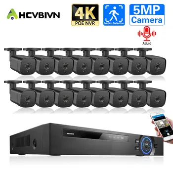 CCTV 16CH Sistema NVR Kit de 5MP Exterior Detecção de Rosto de Segurança de Proteção de Áudio da Câmera do IP de 16CH POE de Vídeo de NVR Vigilância Conjunto de P2P