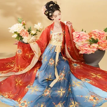 Chinês Tradicional Hanfu Pérola Bordado Traje de Mulher Antiga Vestido 3-Terno de peça de Cosplay Elegância da Dinastia Tang Desgaste de Dança