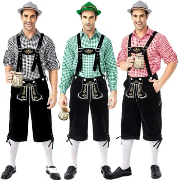 Comisoc Da Baviera Traje Homens Tradicional Alemã Oktoberfest Traje Cosplay Festival Camisa Bordada Suspensórios Chapéu Conjunto
