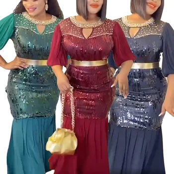Elegantes Vestidos De Festa Para As Mulheres Africano-Se Dashiki, Ancara Luxo Bodycon De Lantejoulas Sereia Vestido De Noite Turquia Casamento Vestido De Túnica Longa