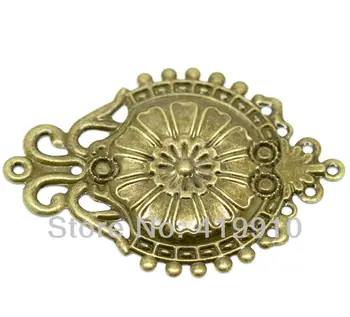 Frete grátis-30PCs Bronze Antigo Ornamento da Flor é moldado Conectores de Enfeites de Presente de Decoração DIY Resultados 6.6x4.6cm J0553