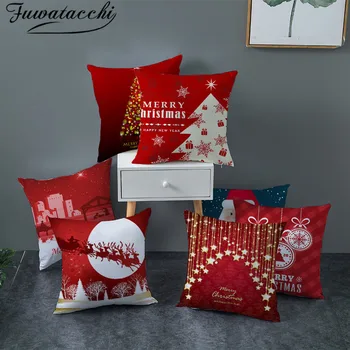 Fuwatacchi Vermelho Impresso Capa de Almofada Presente de Natal Decorativas, Capas de Almofadas para Sofá de Casa Poliéster Jogar Fronhas 45*45cm