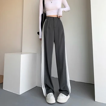 Gidyq Y2K Cintura Alta Listrada de Terno de Calça coreano Casual Solta a Perna Larga Calças de Harajuku Fashion Todo o jogo Feminino Reta Calças