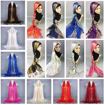 Glitter, de Algodão Hijab Lenço para as Mulheres Muçulmanas Brilhante de Borla Xale Islã Turbante Foulard Envoltórios de Cabeça África Cabeça 170x60cm