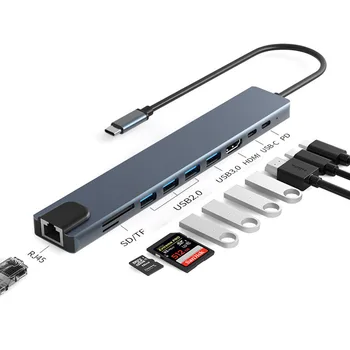 HUB USB C Tipo C 4K HDMI-Adaptador compatível Usb3.1 Hub Divisor de USB3.0 Dock Station RJ45 Leitor de Cartão para o Macbook Pro Laptop