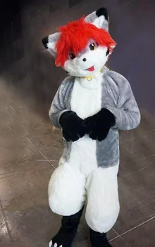 Husky Fox Meados de-comprimento do Pêlo da Mascote do Andar de Halloween Natal Evento em Grande escala, Terno de Role-playing