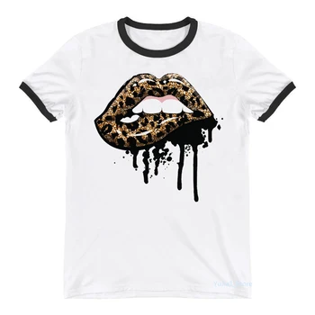 Leopard Lábios Impressão Tshirt Mulheres Roupas De 2022 Engraçado White T-Shirt Femme Verão Tops Tee Shirt Feminina Harajuku Camisa De Streetwear