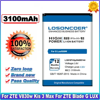 LOSONCOER 3100mAh Li3818T43P3h695144 Para ZTE Blade G LUX Para ZTE V830w Kis Máximo de 3 de boa qualidade Bateria do telefone