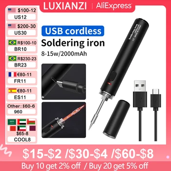 LUXIANZI 15W USB sem corda Elétrica do Ferro de Solda Kit Conjunto Tipo-c Bateria Recarregável Portátil da Soldadura de Caneta Ferramentas de Reparo