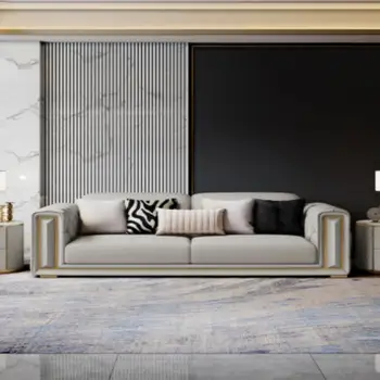 Luz de luxo sofá moderno de couro família pequena sala de estar combinação de estilo italiano, simples sofá personalizado sofá capa de tecido de sofá