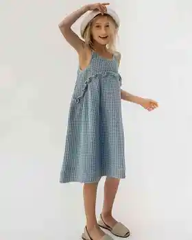 Meninas De Vestido De 2023 Verão Novo Waffle Sem Mangas Cute Girl Teen Férias Na Praia De Alcinhas Vestidos Com Babado Vestidos Manto