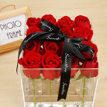 Moda quente Acrílico Rosa Jóias Cosméticos Caixa com Tampa Removível Bela Embalagem de Presente para as Flores, Jóias Organizador de Armazenamento