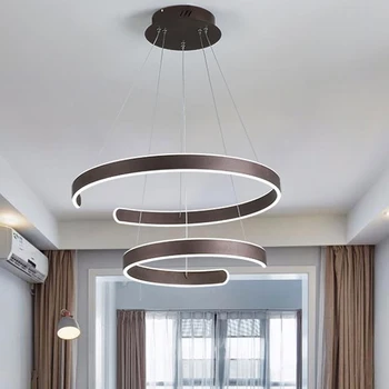 Modern Pendente Ilumina-se para a Sala de estar, Sala de Jantar Geometria do Círculo Anéis de Acrílico Corpo de Alumínio de Iluminação LED, Lâmpada de Teto