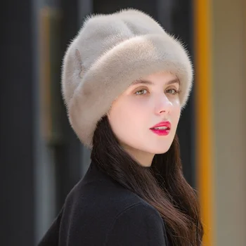 Mulheres Engrossado Importado Pêlo Chapéu de Inverno de Alta Qualidade Mink Fur Chapéu Térmica ao ar livre Moda Frio Prevenção de chapéus de Pêlo