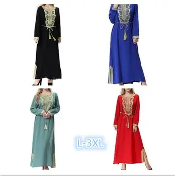 Muçulmano Bordado Abaya Maxi Vestido Das Mulheres Jalabiya Oriente Médio Islâmico Veste Quimono De Manga Longa Turquia Hijab Árabe De Dubai