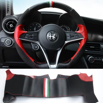 Mão-costura de Couro, Volante de Tampa antiderrapante Wweat-absorvente Confortável Para a Alfa Romeo Giulia Stelvio Interior do Carro Suprimentos