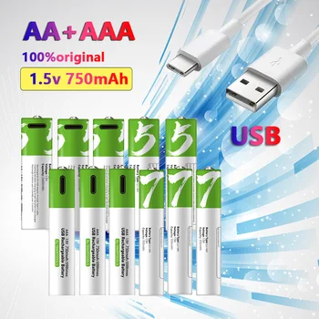 Novo 100% original AA e AAA de alta capacidade rato de brinquedo com rápida de bateria de lítio recarregável de 1,5 V 750mAh+2600mAh USB tipo c+cabo
