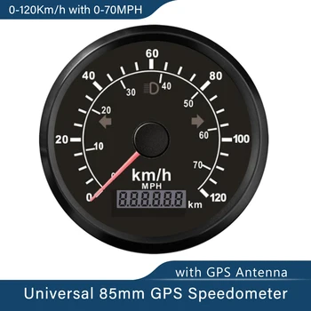 Novo Universal Impermeável 85mm 0-70MPH 0-120km/h GPS Velocímetro Com Antena de GPS Com Vermelho/Amarelo Luminoso para Carro, Barco, Iate