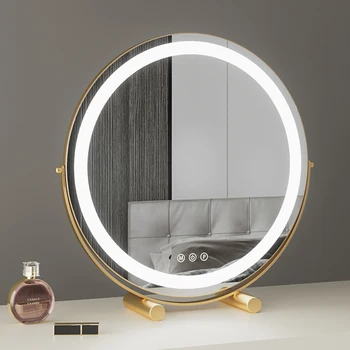 Ouro Estética Espelho De Pé, Wc Círculo De Maquiagem Meninas Pequeno Espelho Com Luz Espelhos Decorativos Decoração Sala De Estar