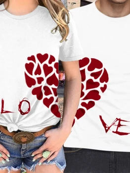 Par T-Shirt Combinação De Amor Do Coração, Os Amantes De Impressão Camiseta De Manga Curta O Pescoço Solto Camiseta Mulher Homem Camiseta Tops Roupas